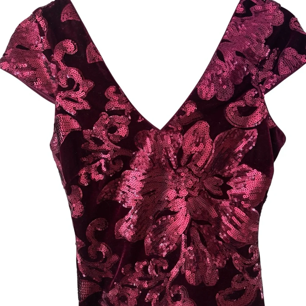 Guess Burgundy Velvet Sequin Mini Evening Dress Size 4 - Picture 13 of 17